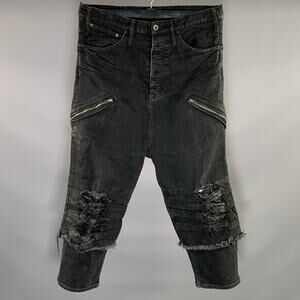 L.G.B Size 32 Black Distressed Cotton Polyurethane Cropped Jeans
